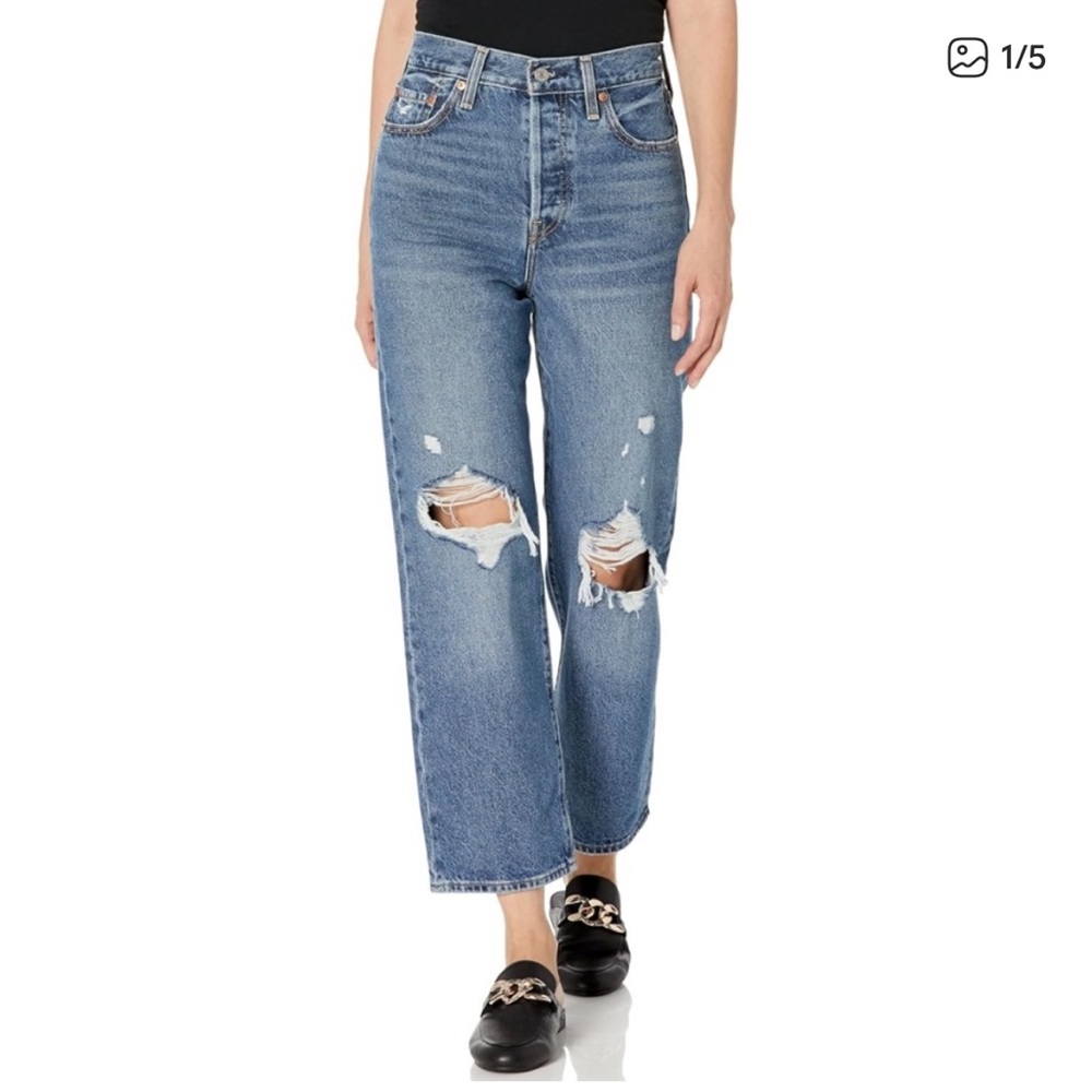 Levi's Ribcage Straight Ankle Jeans - Faded Blue Wash